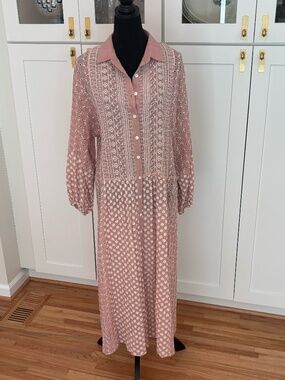 Zara Eyelet Maxi Dress – Blush Pink | Size L